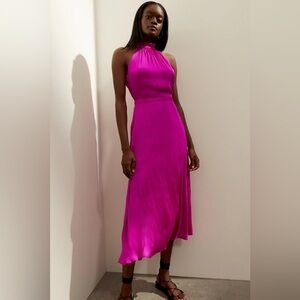 Elegant Banana Republic bright Pink silky Halter Dress